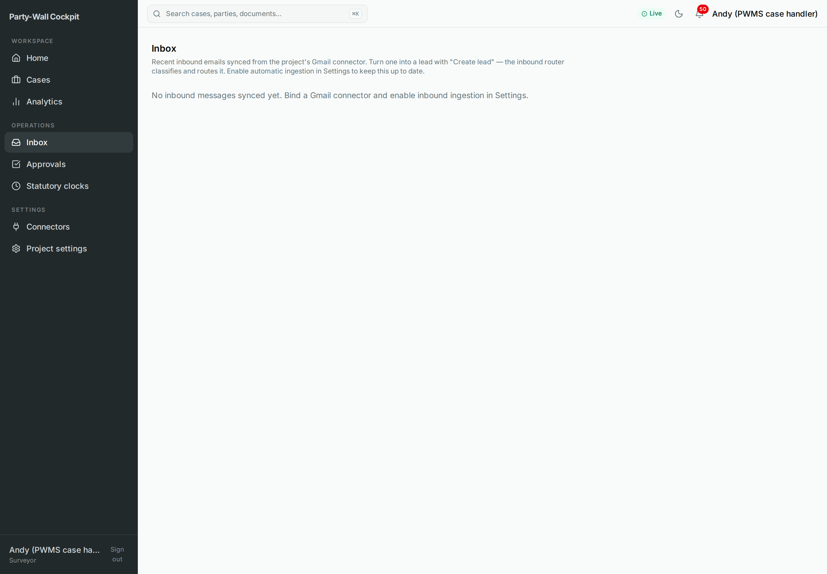 The Inbox with Create lead per row