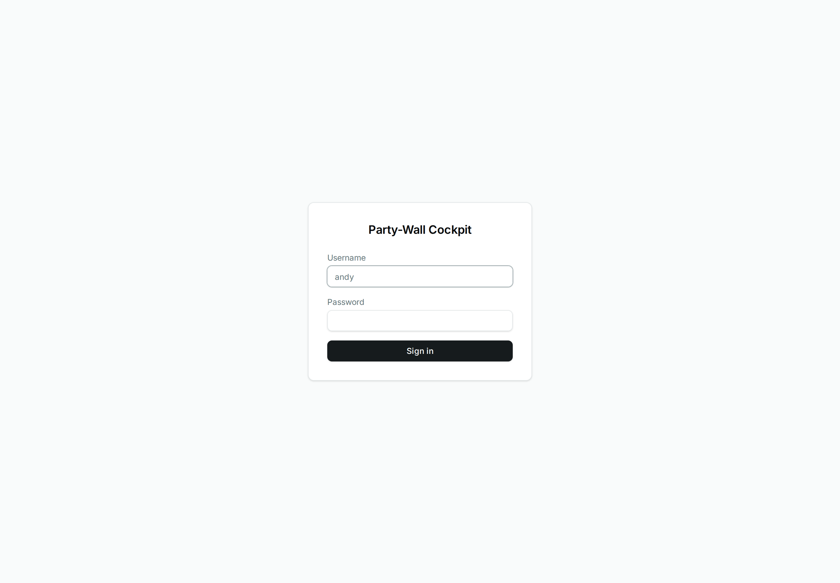 Party-Wall Cockpit sign-in card