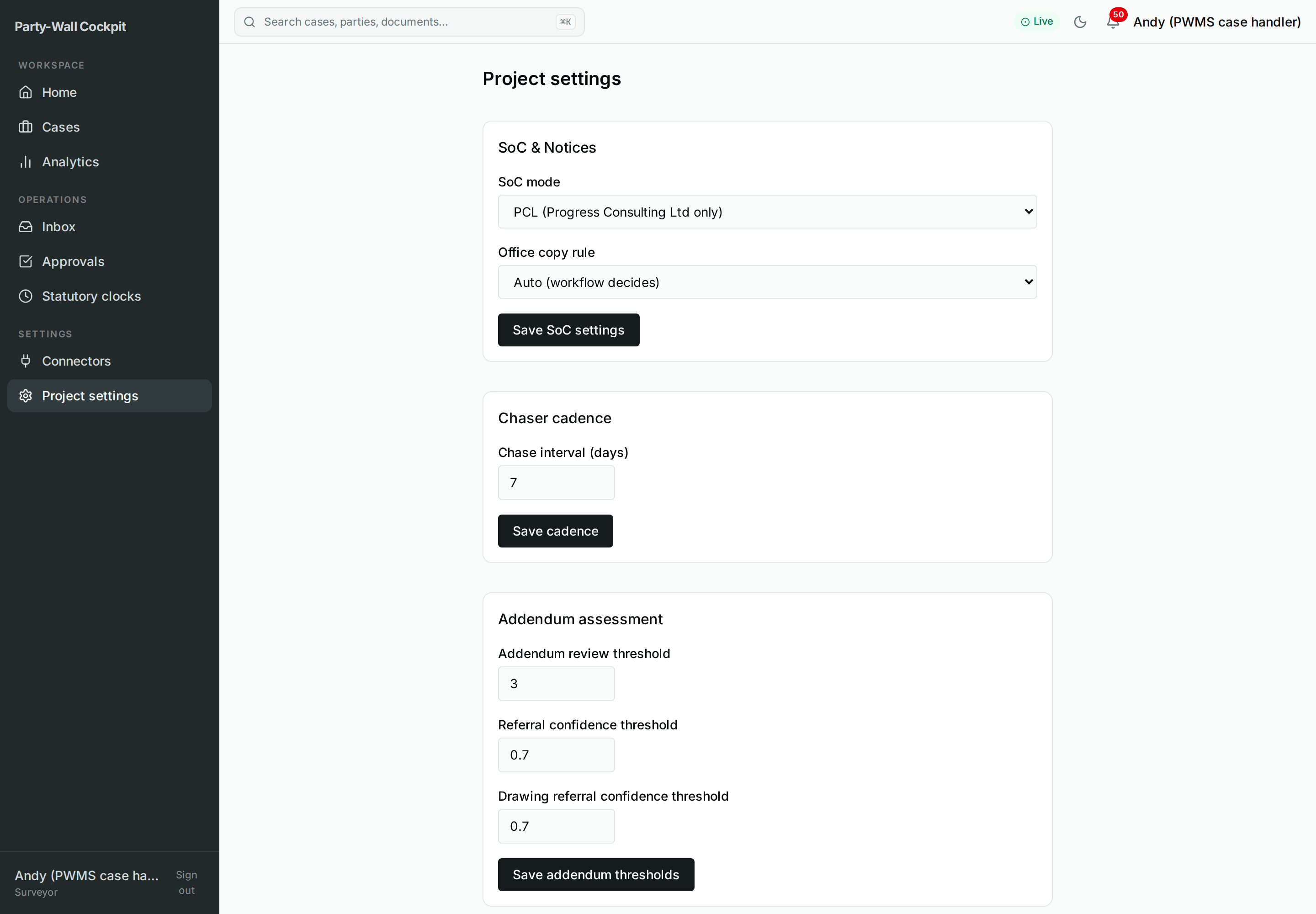 Project settings